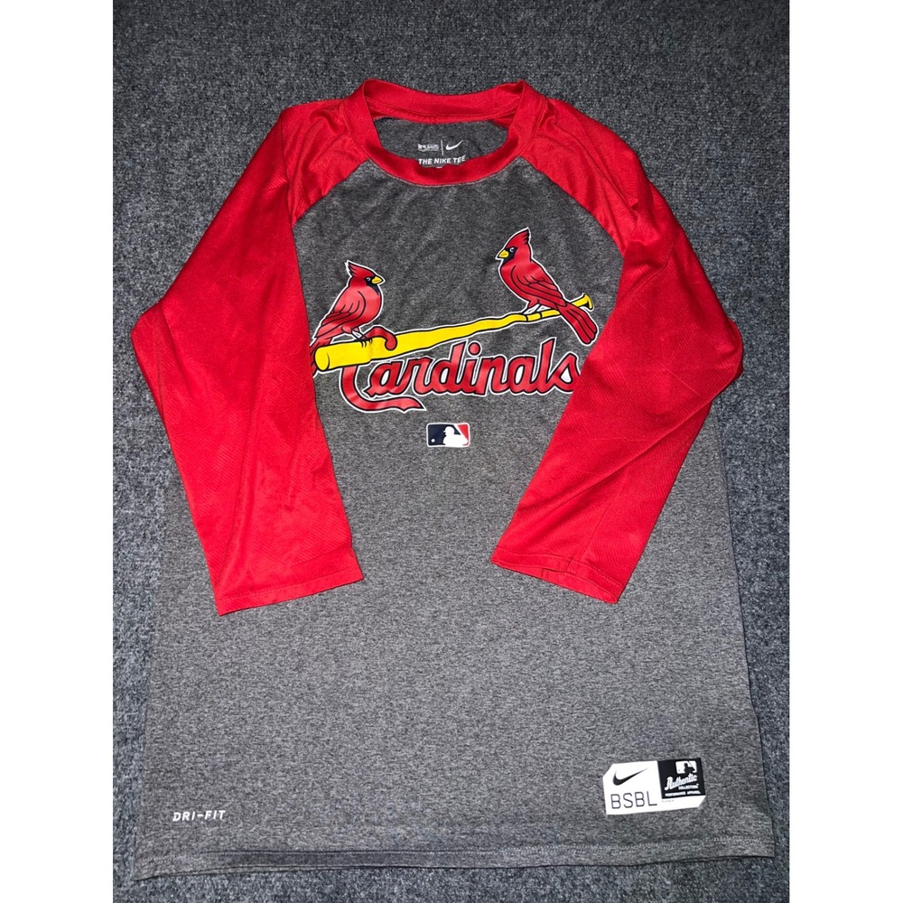 Nike St. Louis Cardinals MLB Dri-Fit Raglan Shirt Grey Red Medium